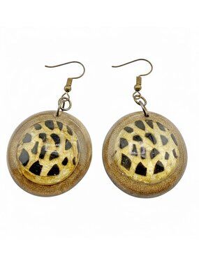 Vintage-Style Leopard Print Resin Drop Earrings Gold Glitter